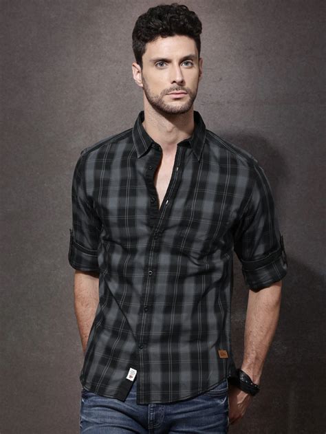 Buy Roadster Men Black And Grey Checked Casual Shirt Shirts For Men
