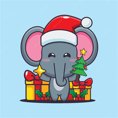 Lindo Elefante Con Estrella Y árbol De Navidad Linda Ilustración De