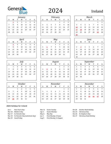 2024 Ireland Calendar With Holidays