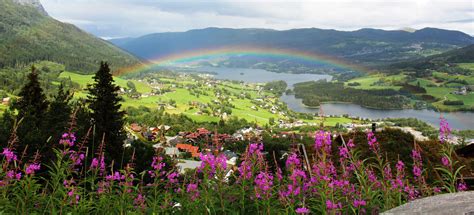 Rainbow Over Skulestadmo Voss Hordaland Norway Beautiful Norway