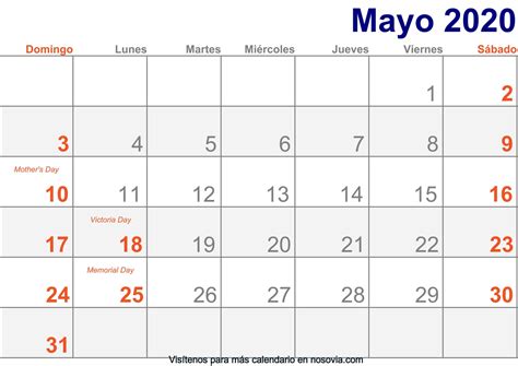 Pin En Calendario Mayo 2020 Con Festivos Imprimir Gratis