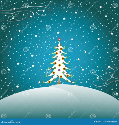 Stars Snow And Christmas Tree 2 Stock Vector Illustration Of Cold