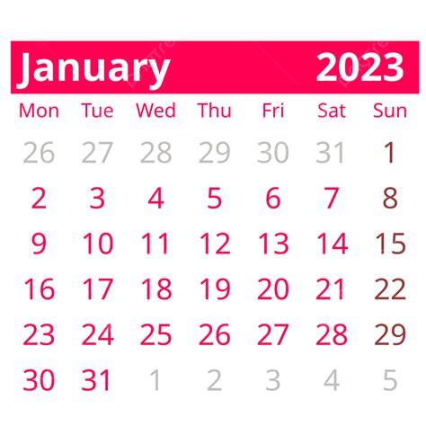 Calendario De Enero De 2023 Rosa De Estilo De Mesa Simple Png