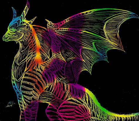 Rainbow Dragon By ~gingy1380 On Deviantart Rainbow Scratchboard