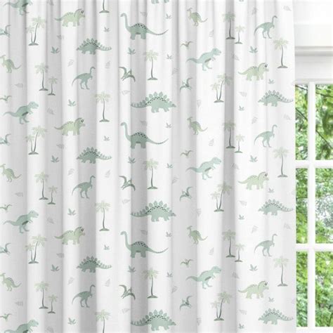 Green Dinosaur Blackout Lined Curtains Fabric Sample By Big Little
