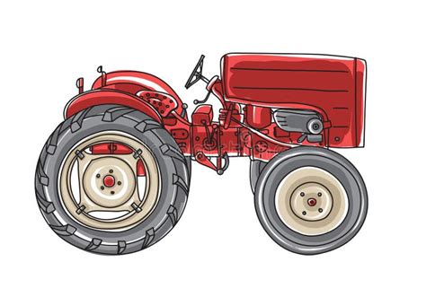 Mimi Red Tractor Vintage Hand Drawn Vector Art Illustration Stock