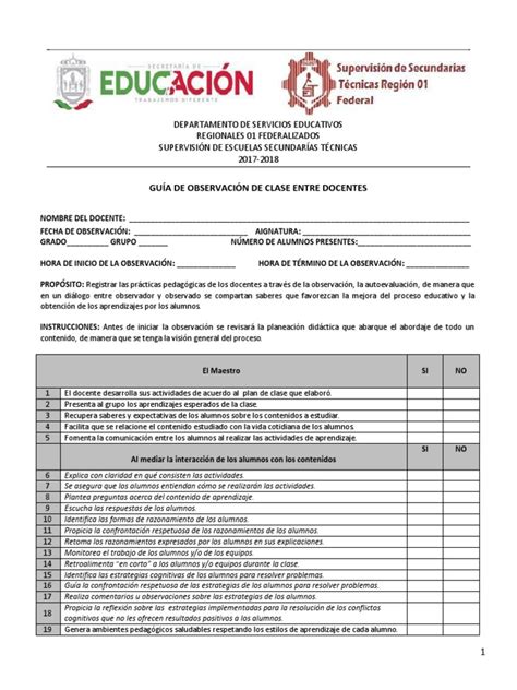 Formato De Observación De Clase Aprendizaje Maestros