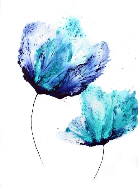 Blue Wall Art Large Flower Painting On Paper 20 X 30 Original Floral