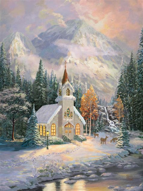 Deer Creek Chapel Limited Edition Canvas Thomas Kinkade Studios