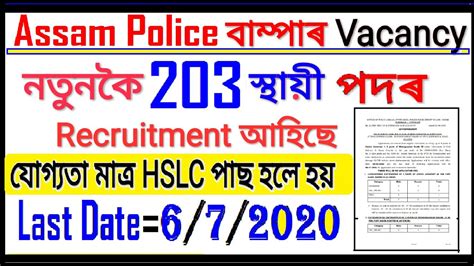 Assam Police Recruitment 2020 New Notice Assistant Inspector Of Excise