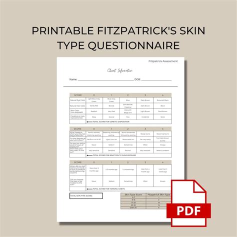 Fitzpatrick S Skin Type Questionnaire Form Printable Pdf For