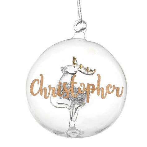 Personalised Gold Glitter Glass Reindeer Bauble The Little Lavender Tree