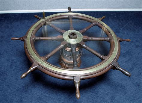 Picture gallery of antique coffee table with wheels. Antique Ships Wheel Coffee Table With American Brass Lamp ...