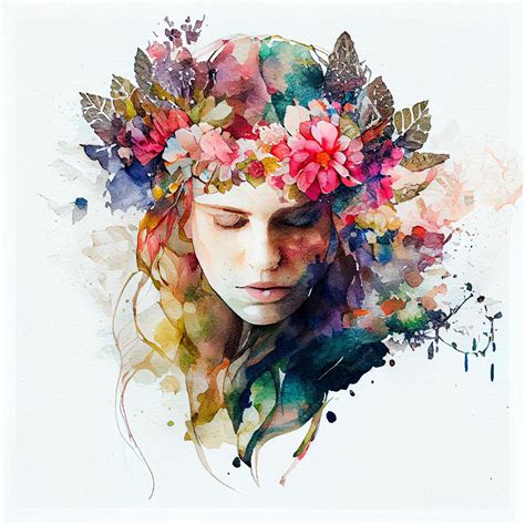 Premium Photo Abstract Double Exposure Watercolor Flower Crown