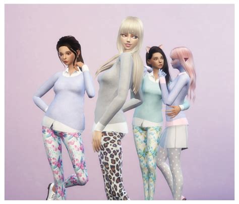 Cute Harajuku Sweaters Sims 4 Female Clothes
