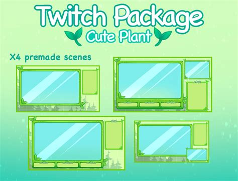 Customizable Animated Twitch Overlay Package Cute Plant Kawaii Sprout