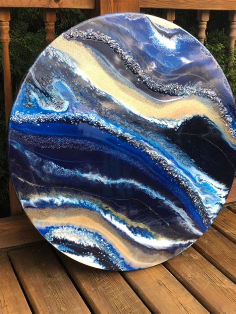 30 Round Artwork Navy Blue And Gold Wall Art Resin Etsy Canada Gold