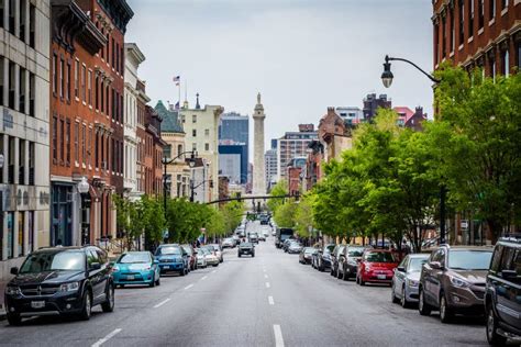 Charles Street And The Washington Monument In Mount Vernon Baltimore