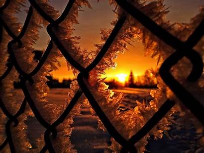 Sunrise Winter Nature Snow Fence Silhouette Ice