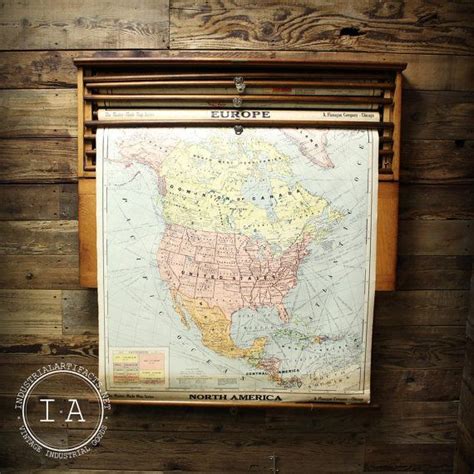 Vintage Schoolhouse Pull Down Map Cabinet A Flanagan Company Chicago 8