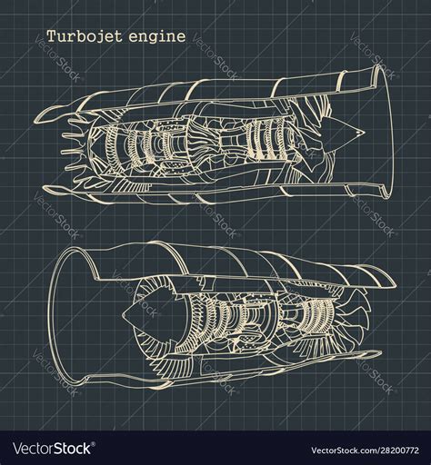 Turbojet Engine Blueprints Royalty Free Vector Image