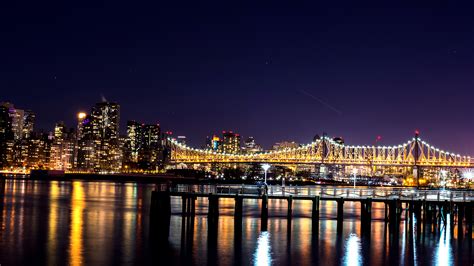 Pictures New York City Usa Bridge Bay Night Fairy Lights 2560x1440
