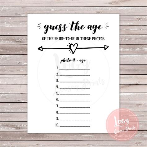 Guess The Age Of The Bride To Be Printable Game Bridal Shower
