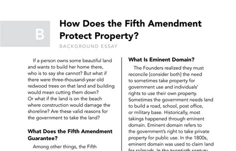 Handout B How Does The Fifth Amendment Protect Property Background Essay Bill Of Rights