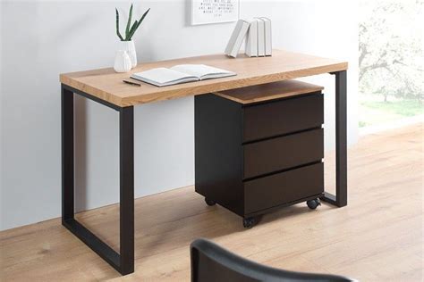 Design Schreibtisch Oak Desk 120cm Eiche Vintage Metallgestell Schwarz Riess Ambientede