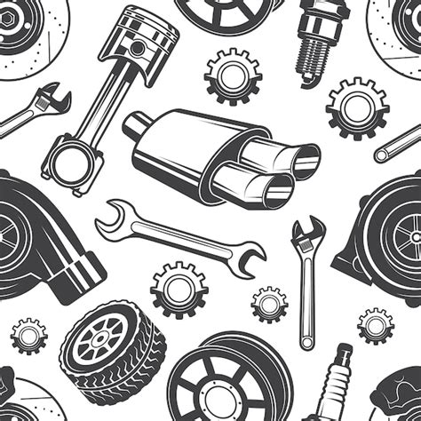 Premium Vector Monochrome Seamless Pattern With Automobile Tools And
