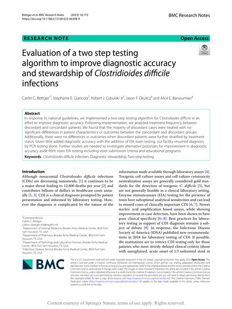 Pdf Evaluation Of A Two Step Testing Algorithm To Improve Diagnostic
