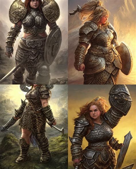 Female Dwarf Warrior Wearing Heavy Plate Armor Stable Diffusion