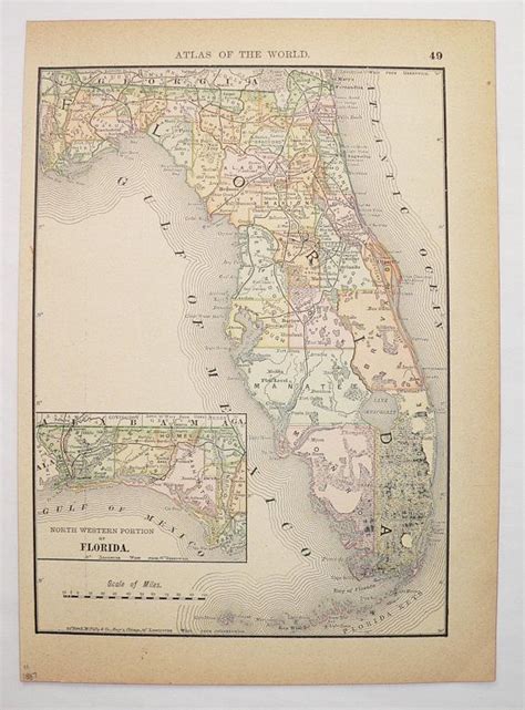 An Old Map Of The State Of Florida With Roads And Major Cities On Its