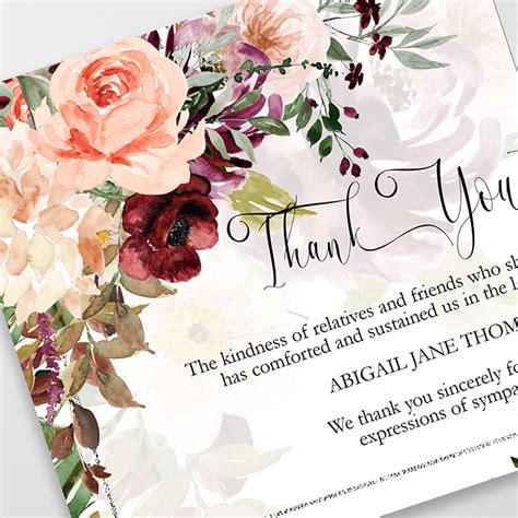 Mixed Florals Funeral Thank You Cards Funeral Program Template