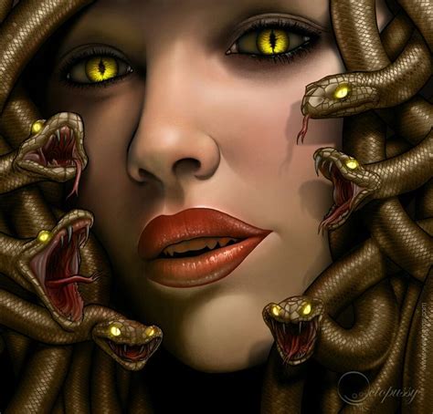 Medusa In Greek Mythology Is A Monster A Winged Human Female With A Hideous Face And Living