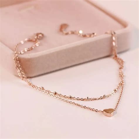 Lady Gold Love Heart Ankle Bracelet Double Layer Chain Sexy Foot Anklet