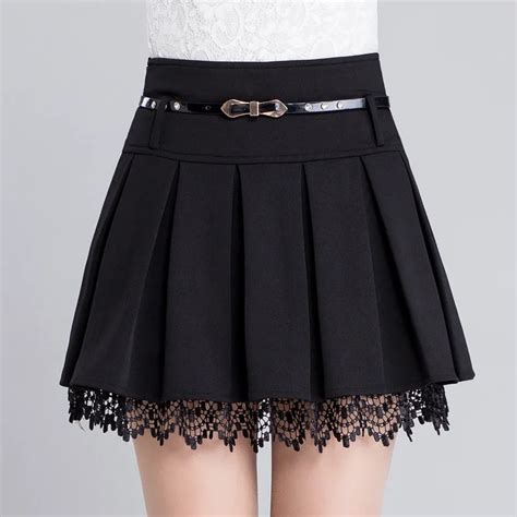 autumn 2018 new women cute pleated skirt high waist black skirts womens casual short mini skirt