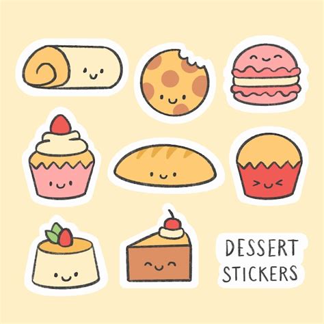 Premium Vector Cute Dessert Sticker Hand Drawn Cartoon Collection