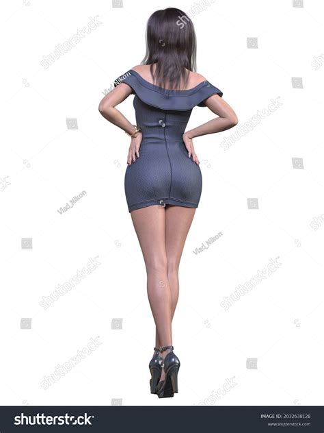 Beautiful Woman Short Evening Dressbrunette Long Stock Illustration