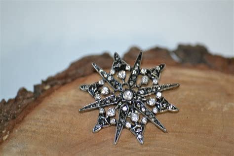 Star Starburst Snowflake Brooch Rhinestone Crystal Art Deco Etsy