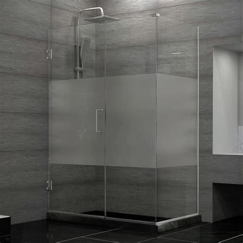Unidoor Plus 36 X30 3 8 X72 Hinged Shower Enclosure Half Frosted Glass Door Modern Shower Doors