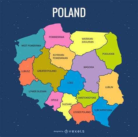 Mapa Administrativo De Polonia Coloreado Descargar Vector