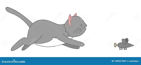 Vector Illustration Of A Cat Hunting A Mouse Stock Vector