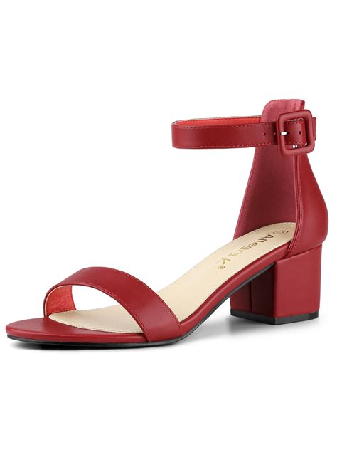 Unique Bargains Womens Low Block Heel Ankle Strap Sandals Red Size 65