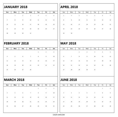Printable Calendar 6 Months Per Page Blank Calendar Template