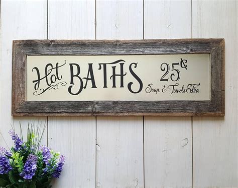 Rustic Hot Baths Barnwood Farmhouse Sign Bathroom Wall Decor Bathroom