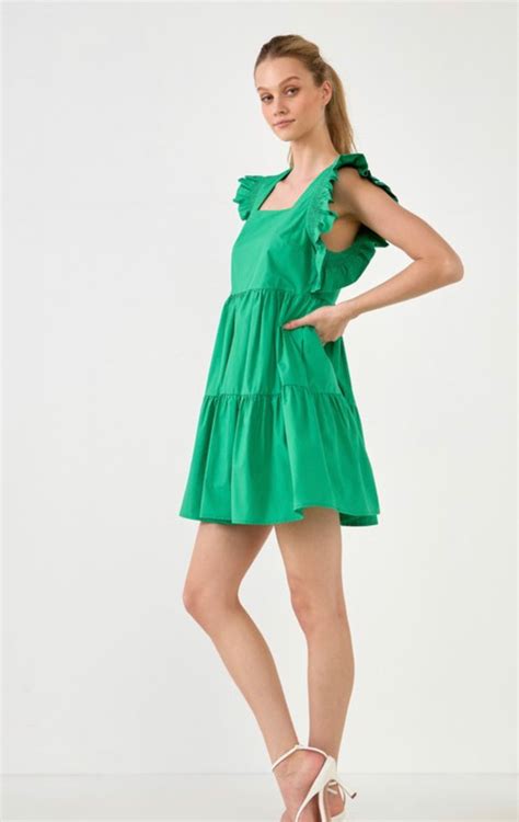 Green Ruffled Smocking Detail Dress Lucy Rose