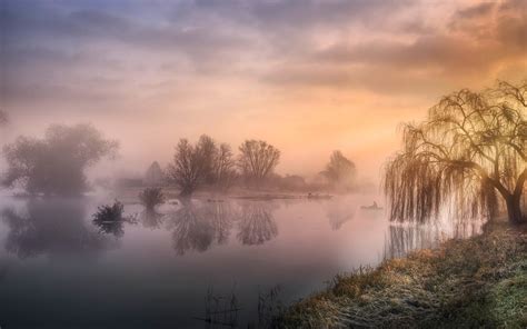 Wallpaper Sunlight Trees Landscape Boat Sunset Water Nature