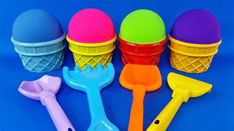 4 Color Kinetic Sand In Ice Cream Cups Learn Colors Surprise Toys