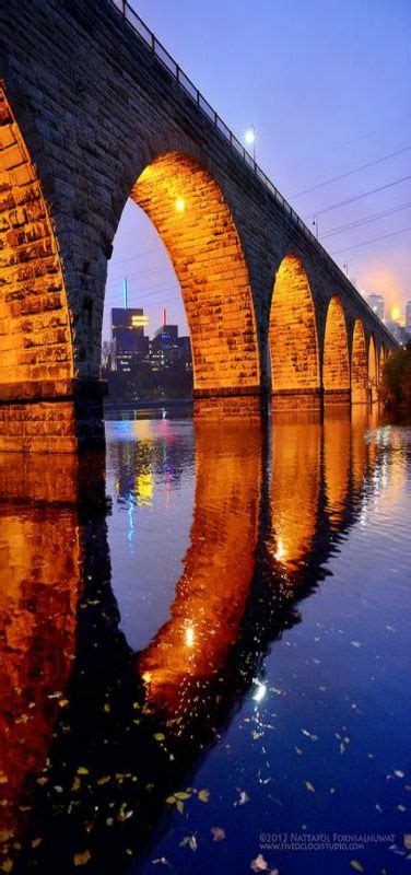 Reflection At The Stone Arch Bridge In Minneapolis Usa By Nattapol